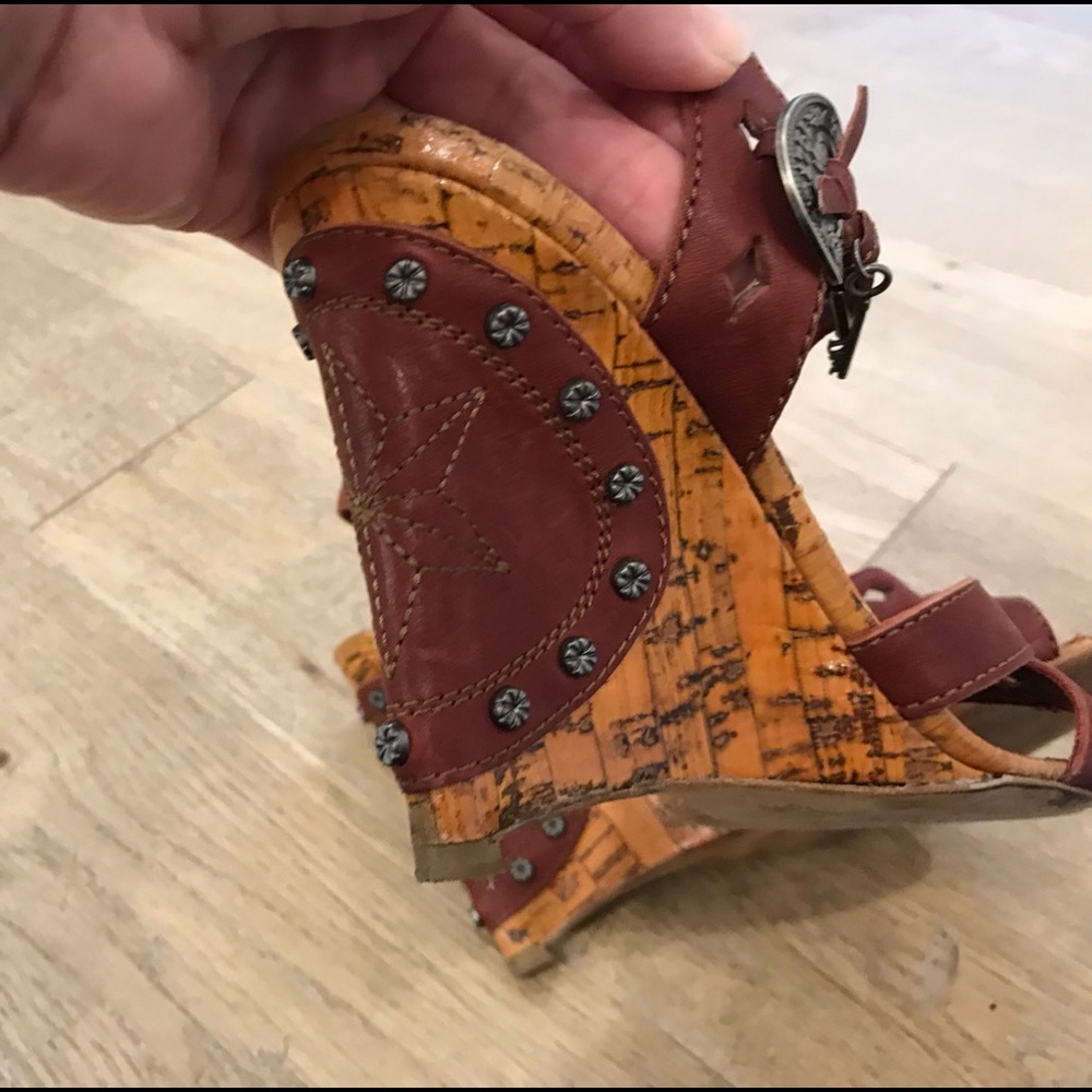 Christian Dior Gaucho leather & pewter wedges 38.5